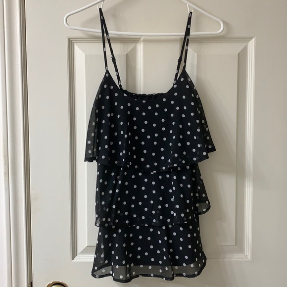 🌷3 for$20🌷Candie’s, US S, Black & White Polka Dot Semi Sheer Tiered Camisole - Picture 1 of 8